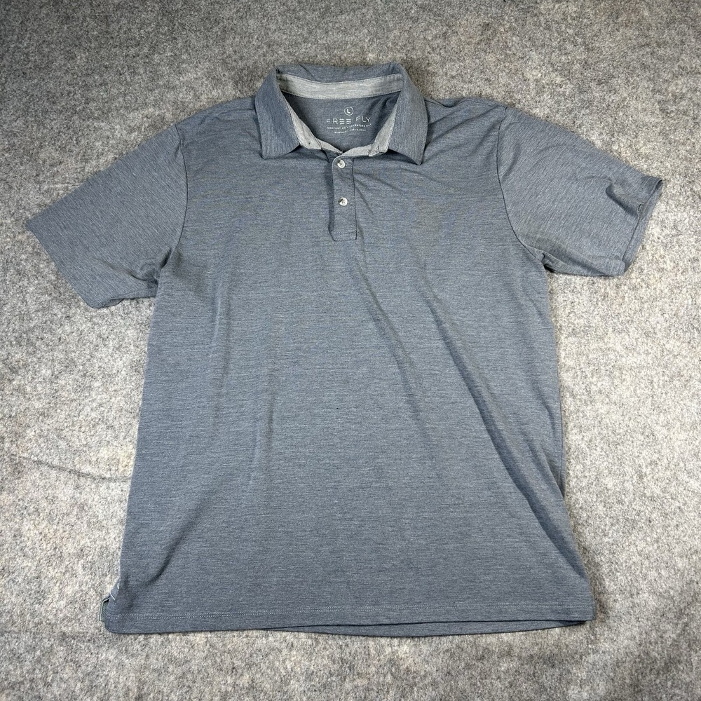 Free Fly Polo Shirt Mens Large Blue Short Sleeve Bamboo Jersey Performance Golf